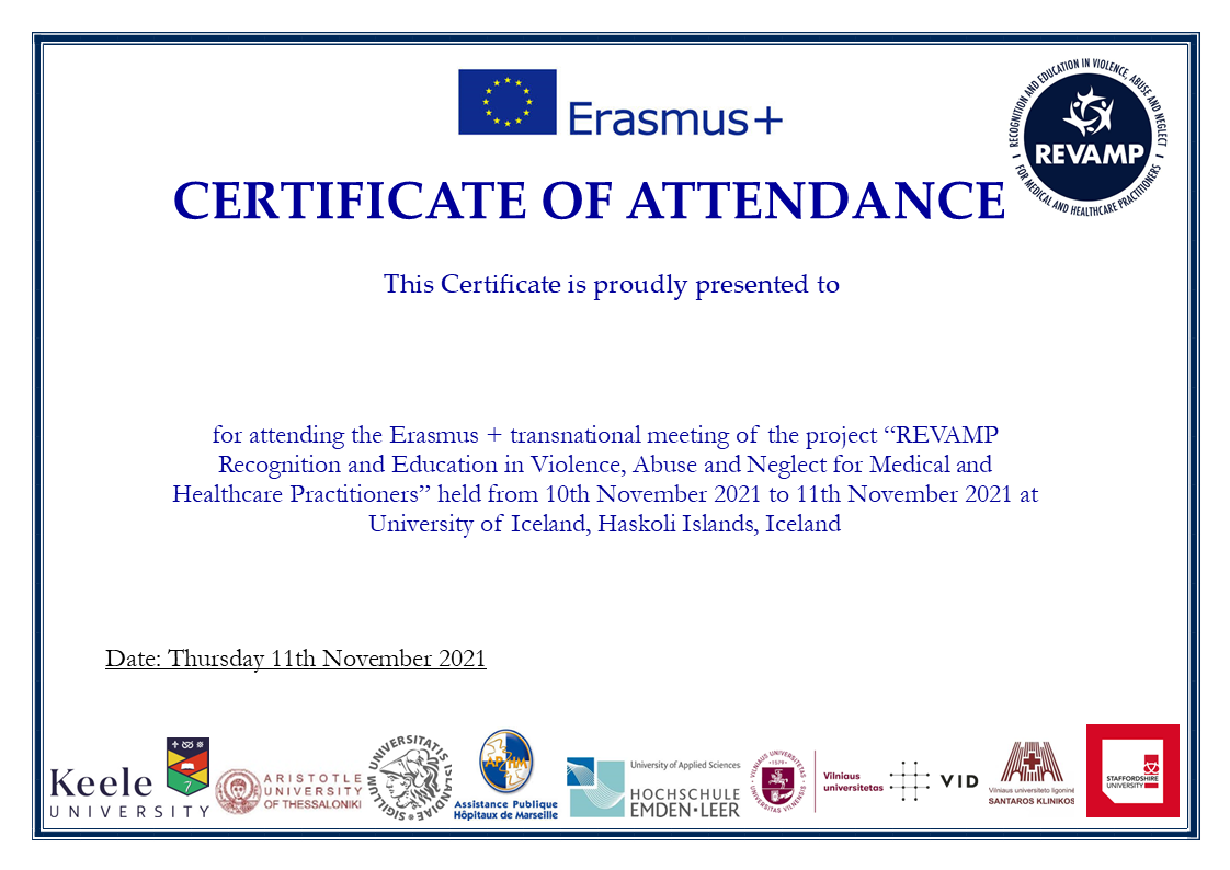 Certificate of Attendance - Iceland Transnational Meeting