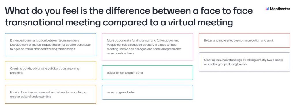 Comments on face to face vs. virtual meetings
