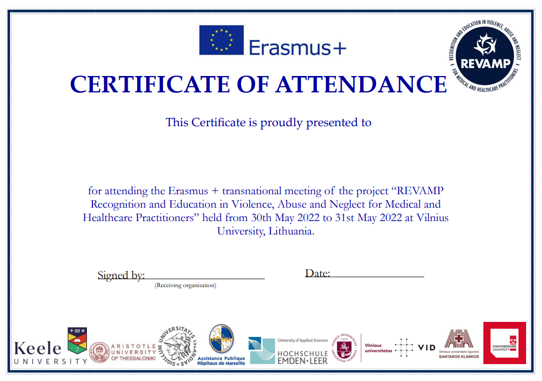 Certificate of Attendance - Lithuania Transnational Meeting